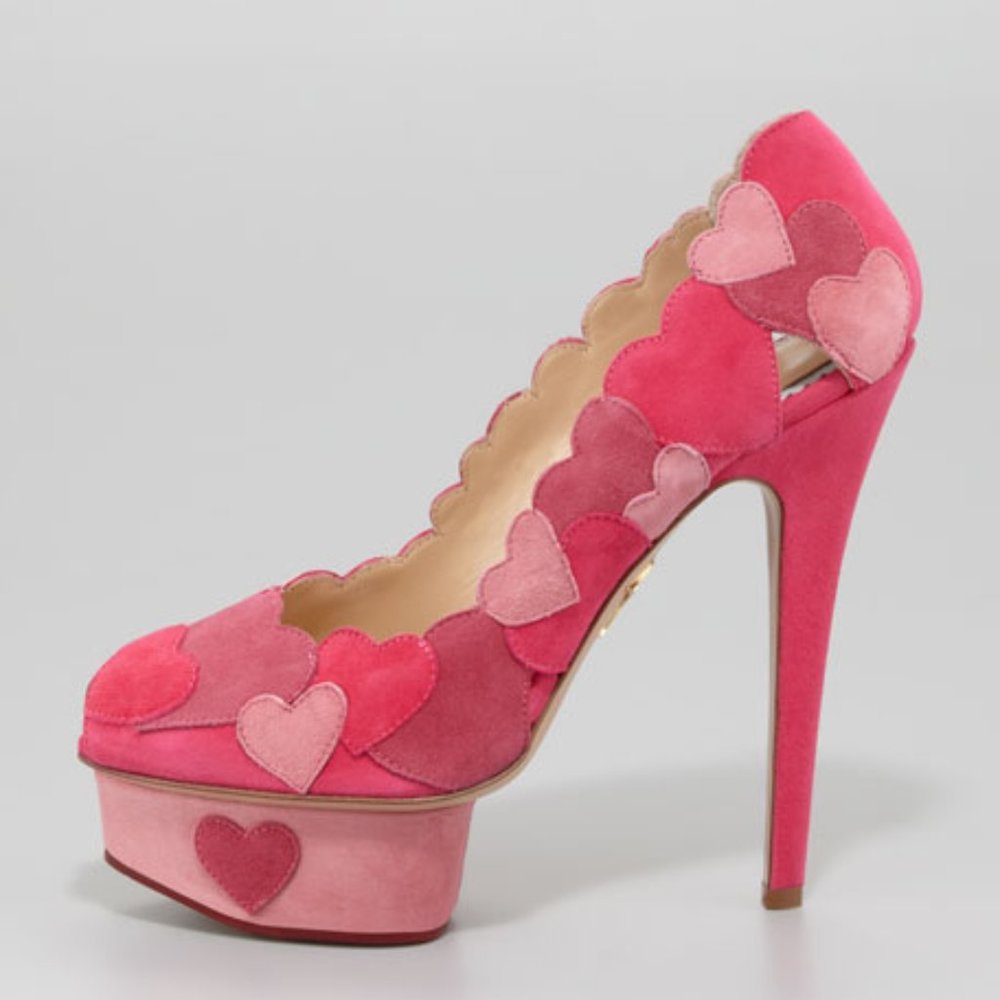 Charlotte Olympia Runaway Bride Love Me Heart-Appliqued Pumps Size 36.5/US 6.5